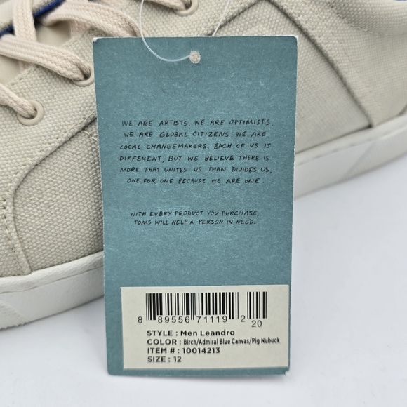 NWT TOMS Men's Leandro Brich/Admiral Blue Canvas/Pig Nubuck Lace-up Sneakers, 12 - Picture 7 of 16